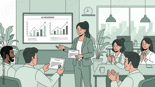 Businesswoman presenting data to colleagues in meeting 4.