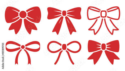 Six red bow tie in a grid on a white background ribbon symbol