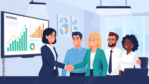 Diverse Business Team Shaking Hands in Office.