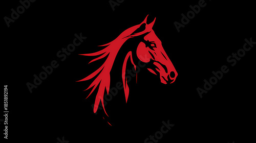 Stylized red horse silhouette side view minimalist logo