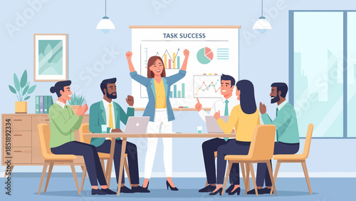 Team Celebrating Success in Meeting Room.