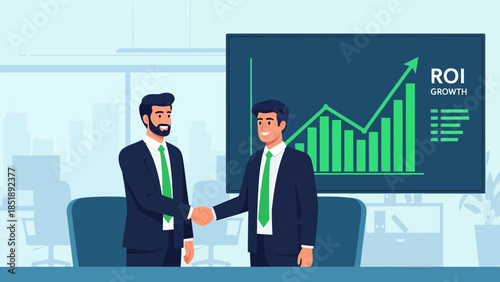 Two Businessmen Shaking Hands in Office.