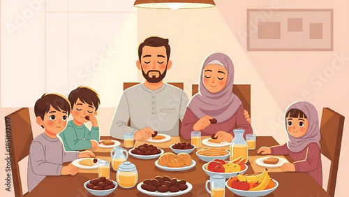 Muslim Family Having Sahur Together During Ramadan