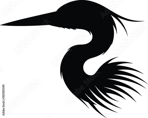Black heron bird silhouette isolated on white background elegant wildlife illustration minimalist nature animal logo design vector