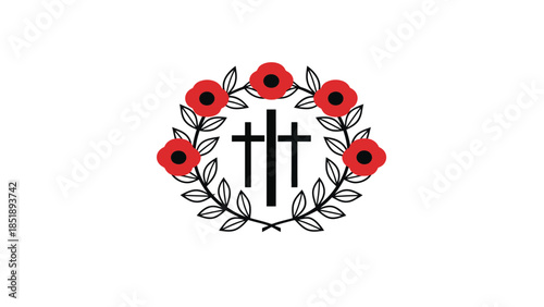 Symbolic crosses with poppy wreath design