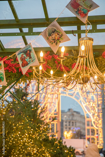 January 17, 2025, Russia, Moscow, New Year's decorations on Manezhnaya Square.
