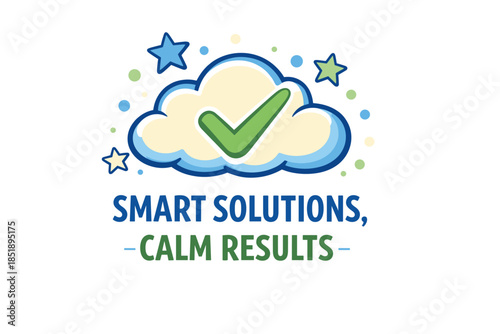 Smart solutions calm results checkmark cloud with stars