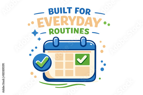 Illustrated calendar emphasizing everyday routine organization and checklist