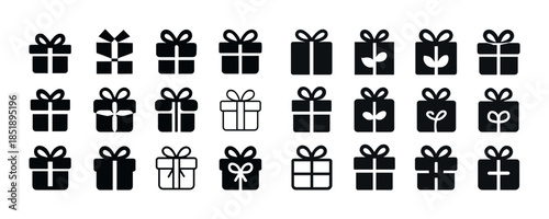 Collection of gift icon designs with various wrapping styles