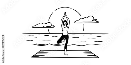 Young Woman Practicing Yoga at Sunrise on Serene Beach