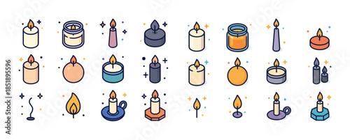Colorful candle collection with various shapes and designs