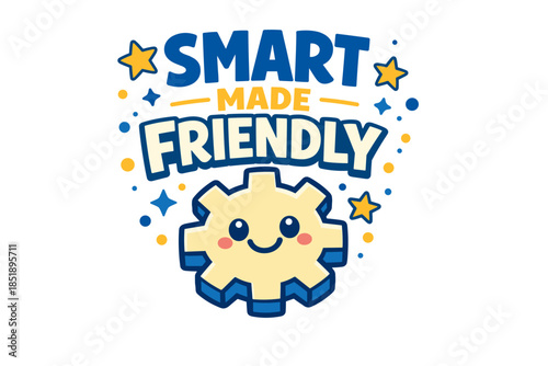 Smart made friendly gear with smiling face and stars design