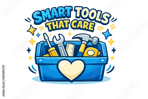 Colorful toolbox with heart symbol and tools illustrations