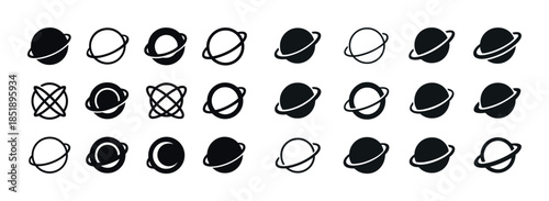 Collection of planet icons with rings in various styles
