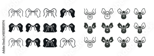 Collection of bow and tie silhouettes in various styles and form