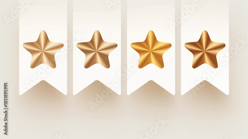 A modern minimalist vector design collection featuring silk golden 5 stars arranged as clean banner layouts