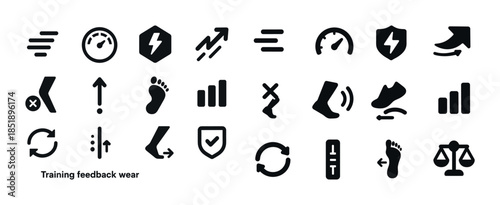 Black and white fitness and activity icons set