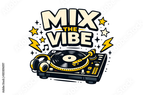 Mix the vibe: dynamic dj turntable with music elements and vinyl record art