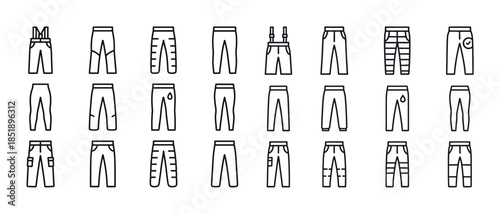 Linear icons of various pants styles including shorts and trouse