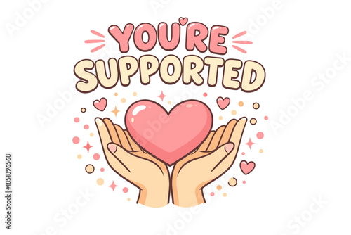 Heartwarming support with hands holding a pink heart