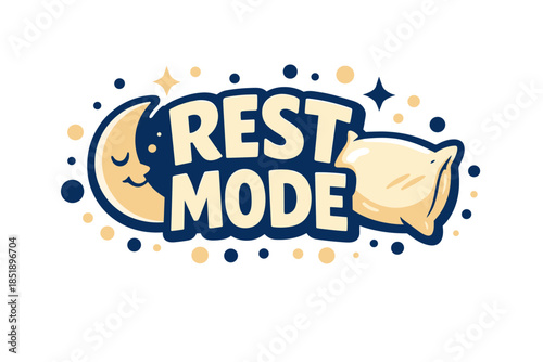 Rest mode graphic with moon, stars, and pillow design