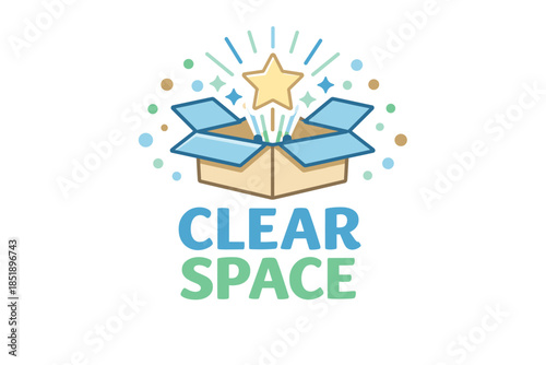 Clear space logo with open box and star icon design