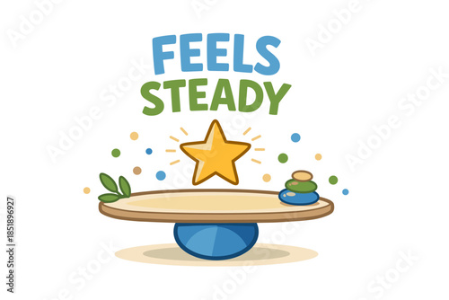 Balance theme with star on seesaw and stones displaying stability concept