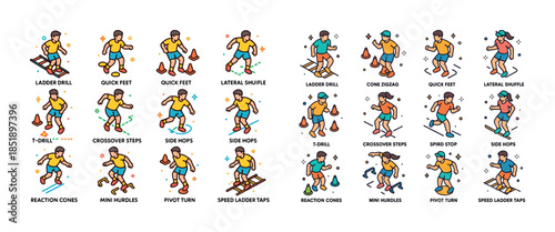 Agility exercises for athletic training with colorful illustrati