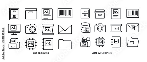 Icon set for art archiving and digital storage solutions