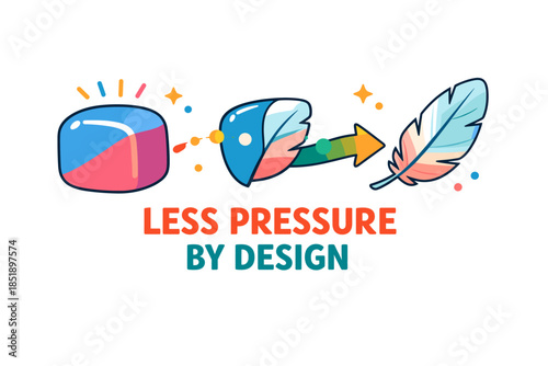 Less pressure by design: bright and colorful concept with feather and arrow