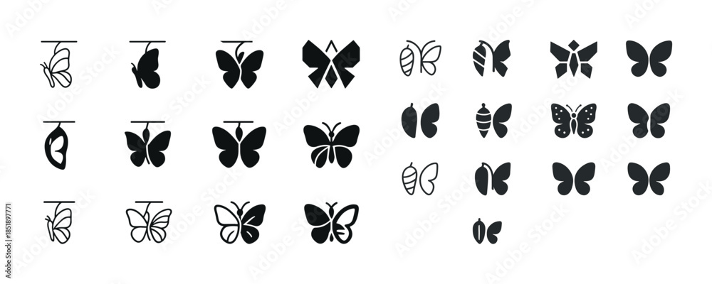 Obraz premium Butterfly evolution icons set: stages from cocoon to butterfly