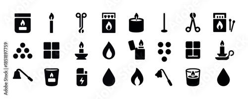 Collection of candle and flame icons in various styles and desig