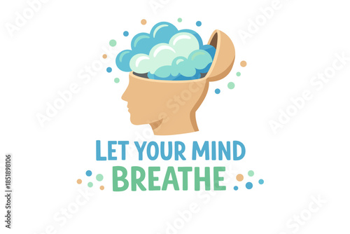 Let your mind breathe: open head with clouds symbolizing relaxation and creativity