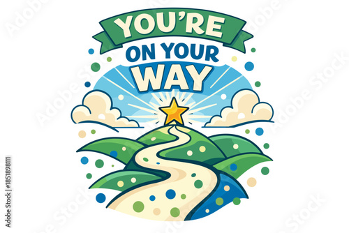 Motivational pathway with star and clouds in landscape