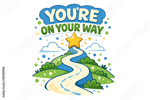 Colorful motivational with star and winding pathway