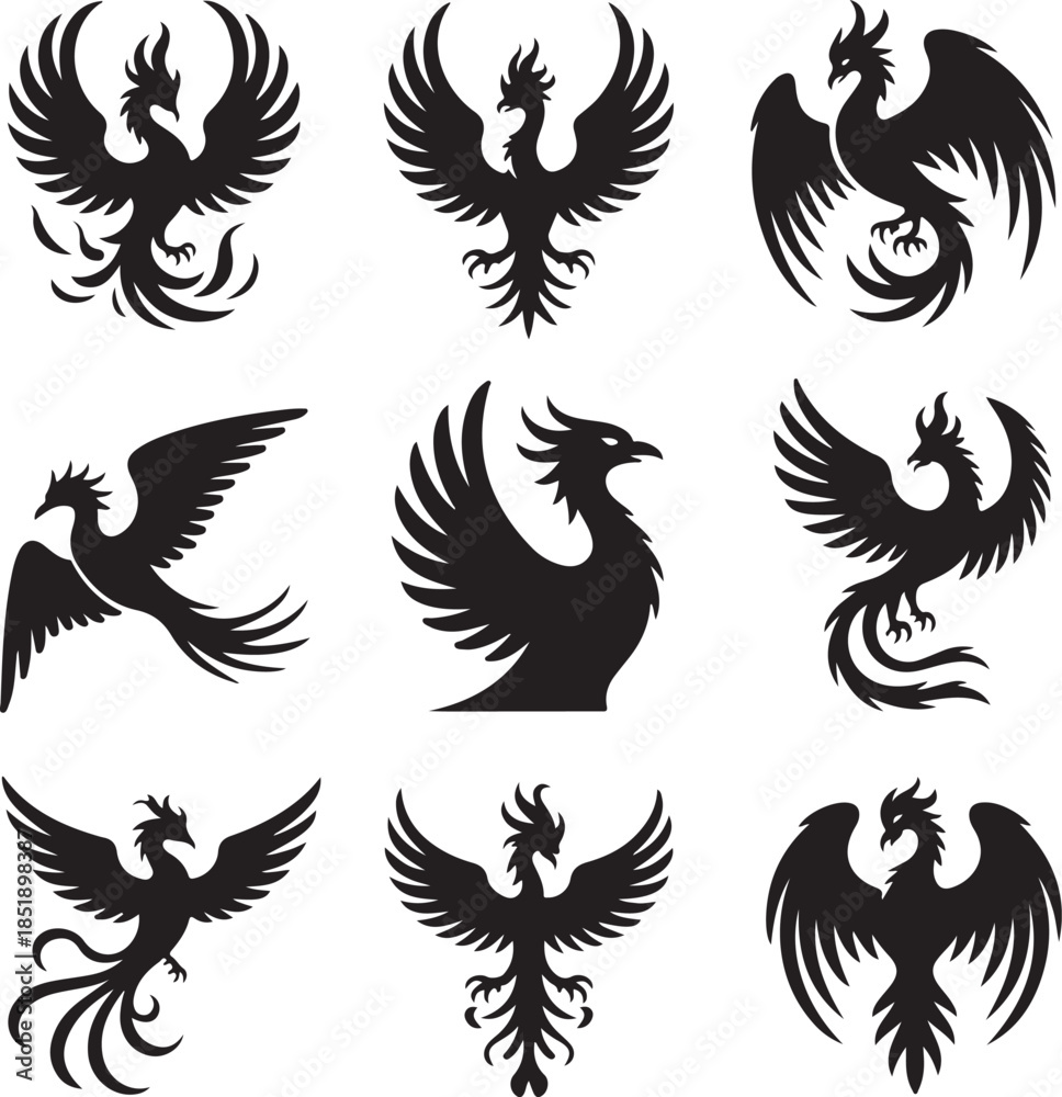 Obraz premium Collection of Phoenix Bird Silhouettes