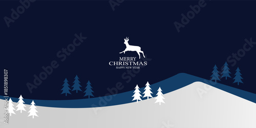 Merry christmas night scene with tree and snow