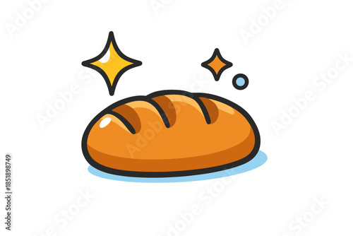 Cute cartoon bread with sparkles on white background