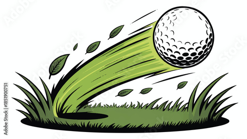 A stylized illustration of a golf ball in mid-flight, drawn in a comic book style.