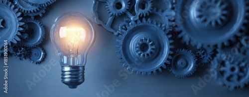 The light bulb glowing beside interlocking gears symbolizes innovation and collaborative engineering solutions