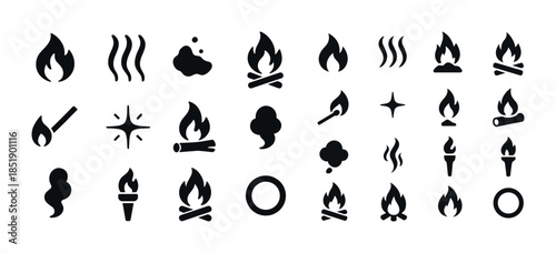 Collection of fire icons in various styles and designs