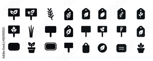 Collection of botanical icon silhouettes for label and tag desig