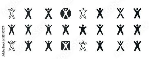 Set of diverse human silhouette icons in various poses