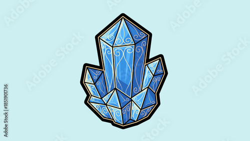 Illustration of a cluster of blue crystals with black outline.