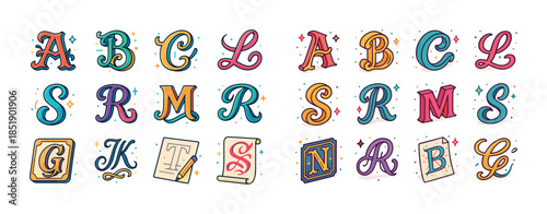 Colorful decorative alphabet: whimsical letters in various style