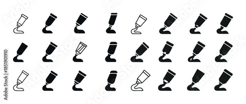 Set of toothpaste tube icons in various styles and designs