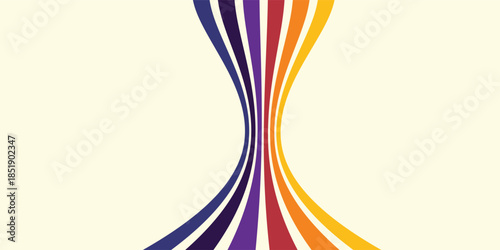 Abstract colorful 70s background vector. Vintage retro wallpaper with rainbow stripes and wavy lines. A 1970 color illustration suitable for posters, banners, decorative items and wall art.