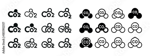 Collection of co2 molecular structure icons in various designs a