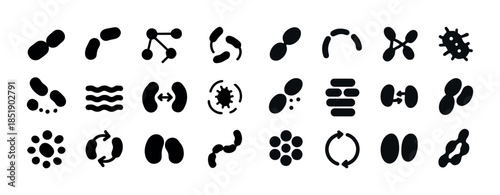 Set of diverse bacteria icons in black silhouette style