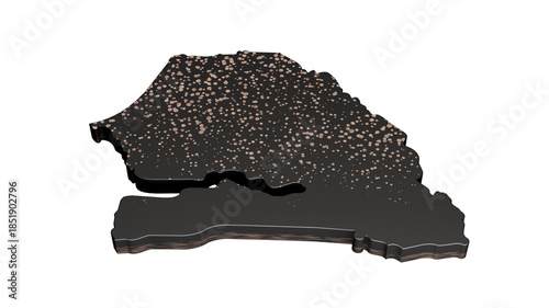 Senegal metallic premium black map isolated on white. 3d illustration
